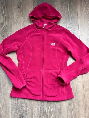 Fitted Raspberry North Face Polartec Fleece Jacket With Hood